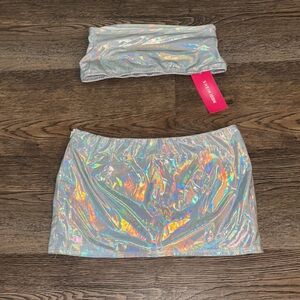 SHEIN Holographic Mini Skirt Set - Silver
